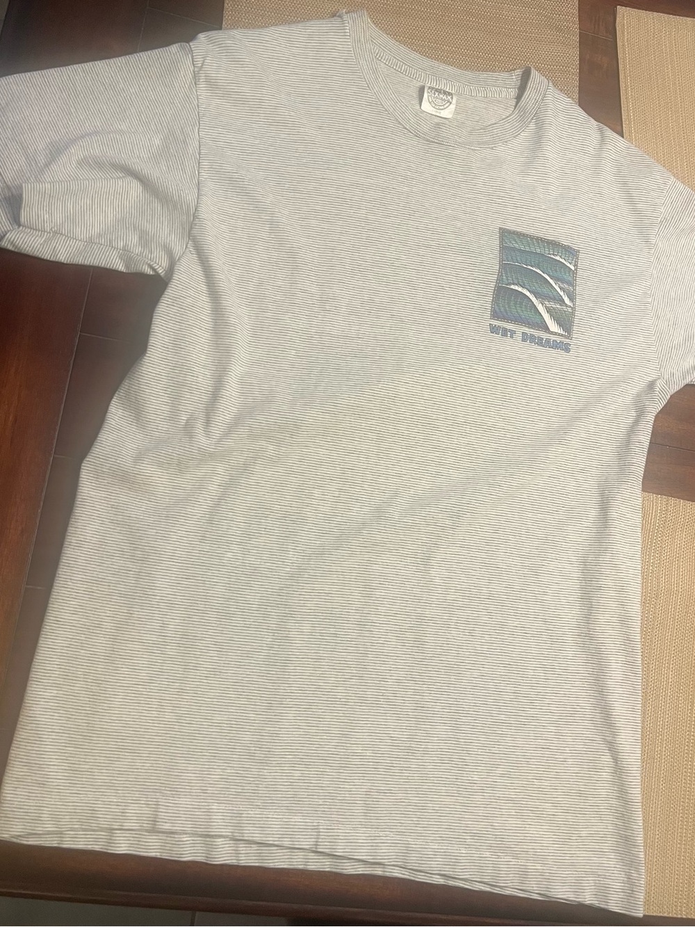 Men's Light Gray Striped Short Sleeve Tee with Chest Graphic